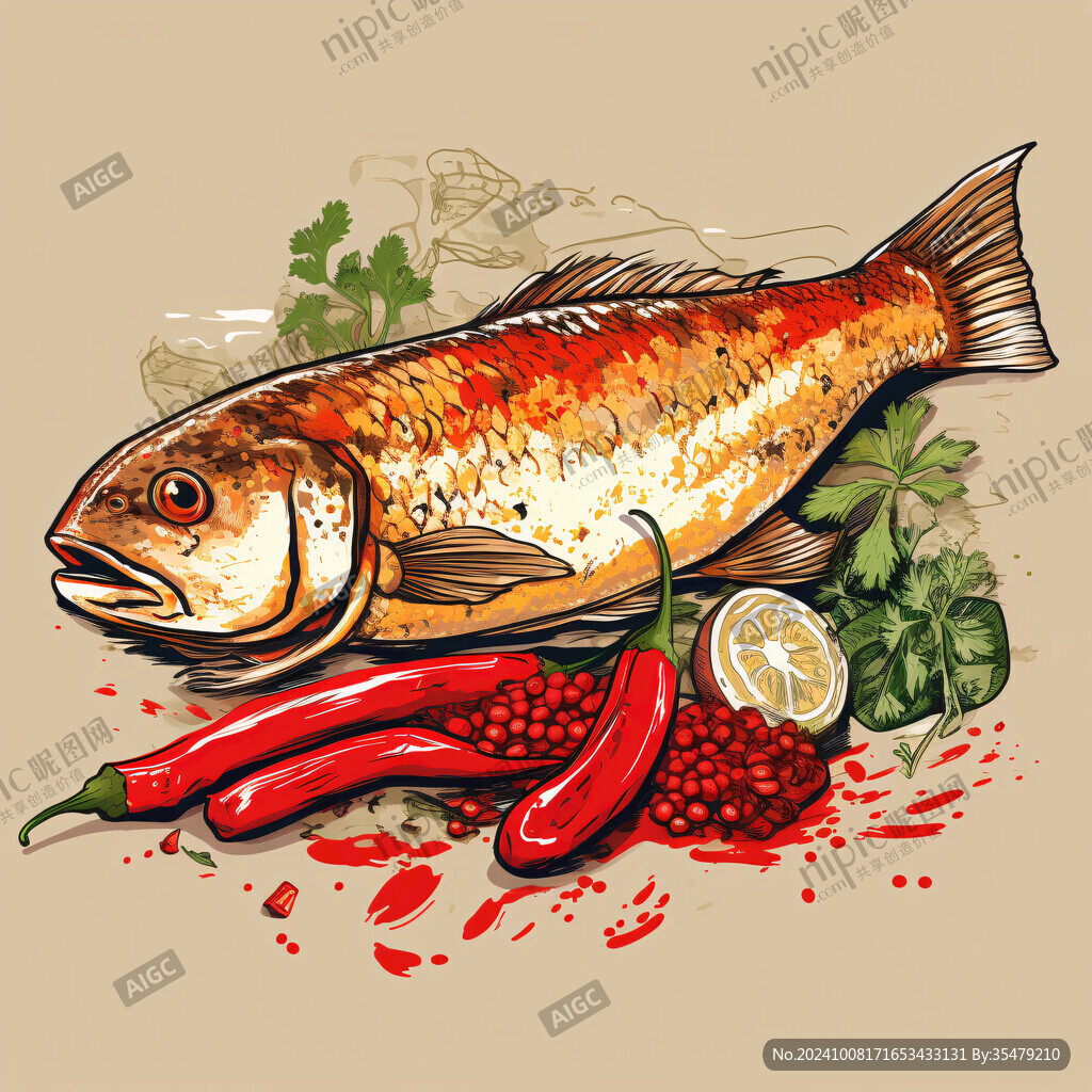 鱼肉手绘插画