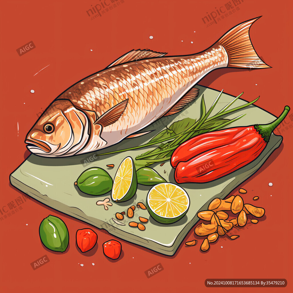 鱼肉手绘插画