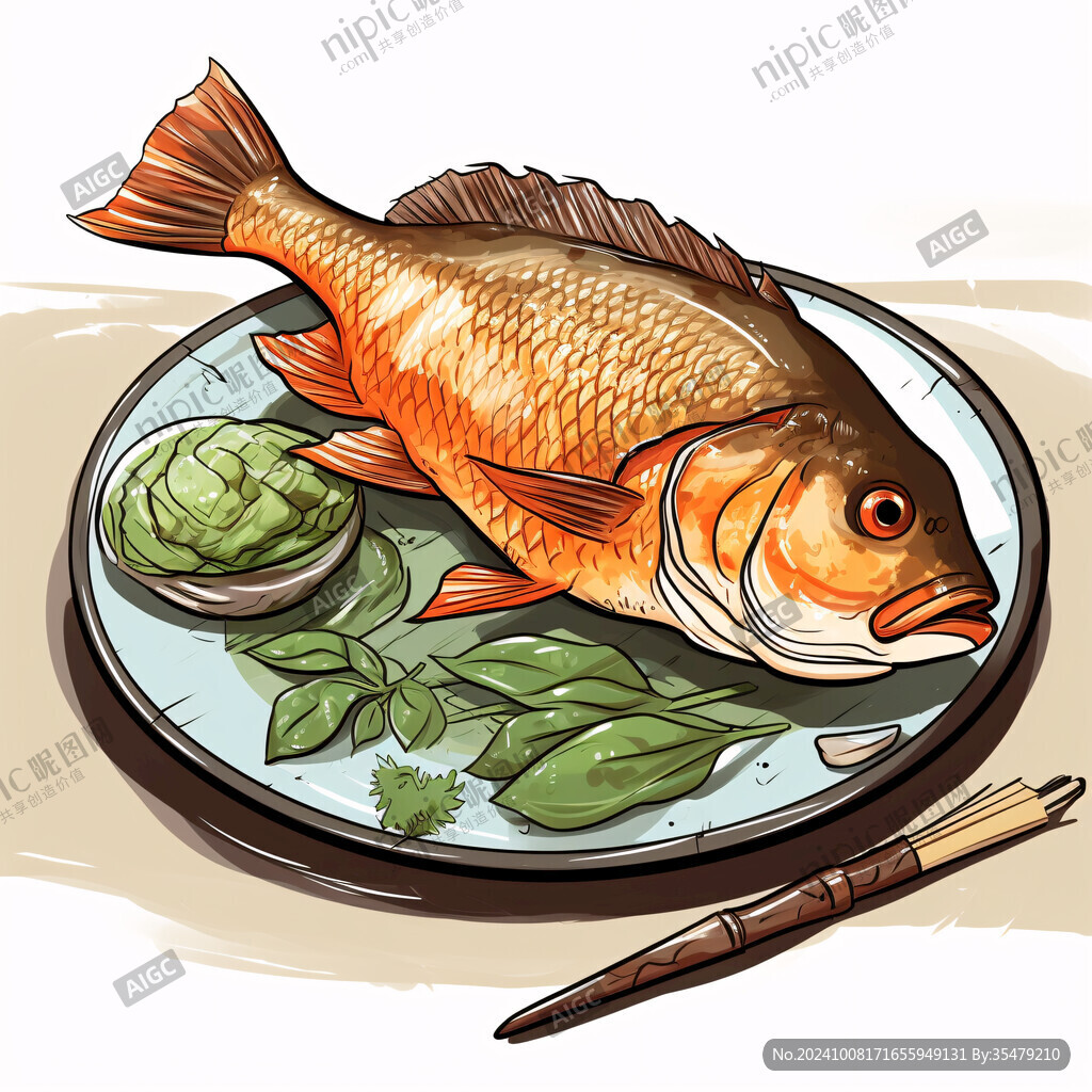 蒸鱼卡通插画