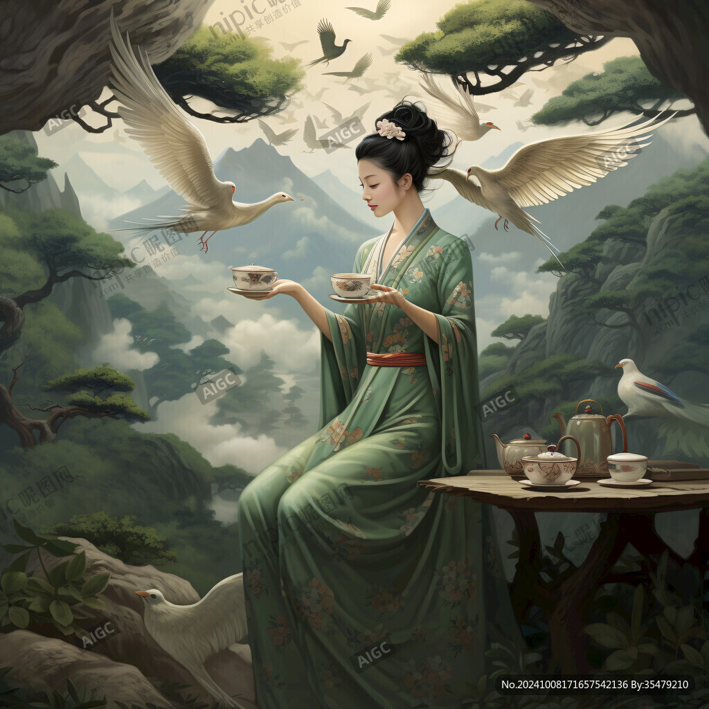古风美女喝茶品茶