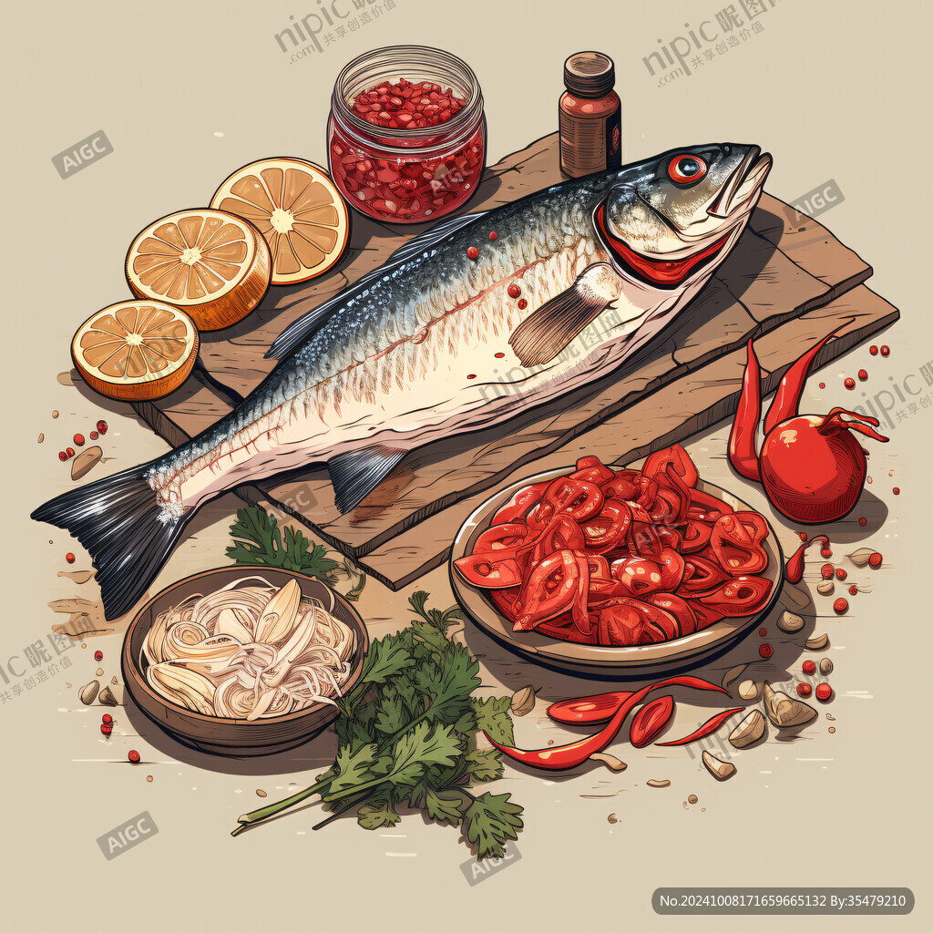 灶台鱼插画
