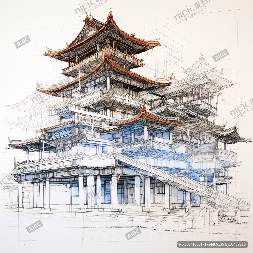 马克笔效果图古建筑