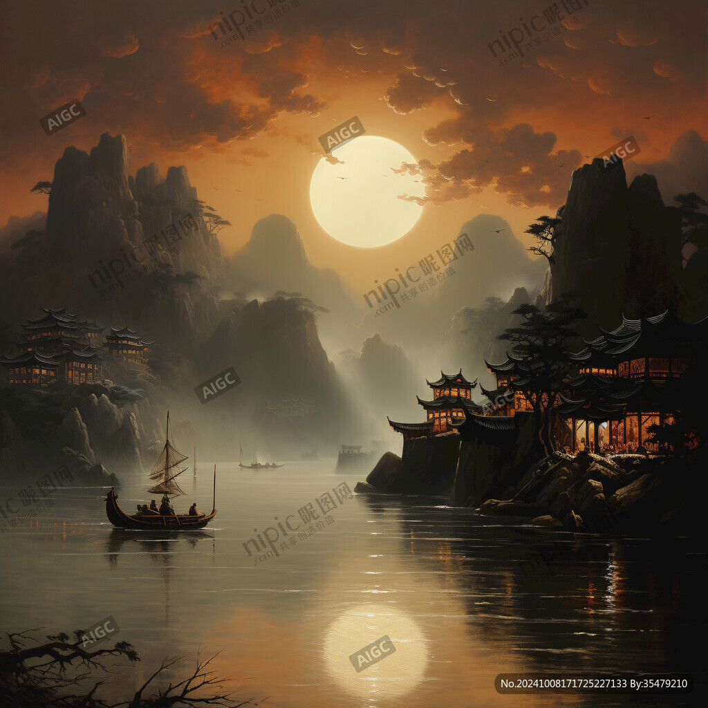 皓月雄风景观插画