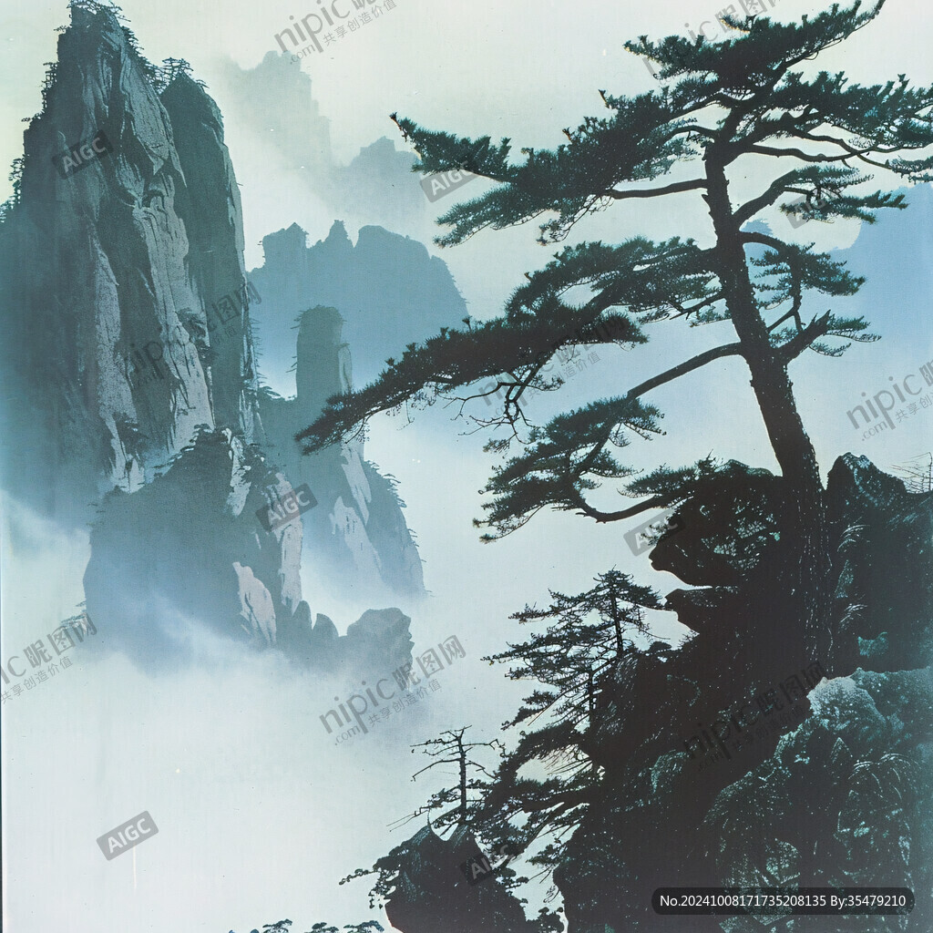 迎客松油画