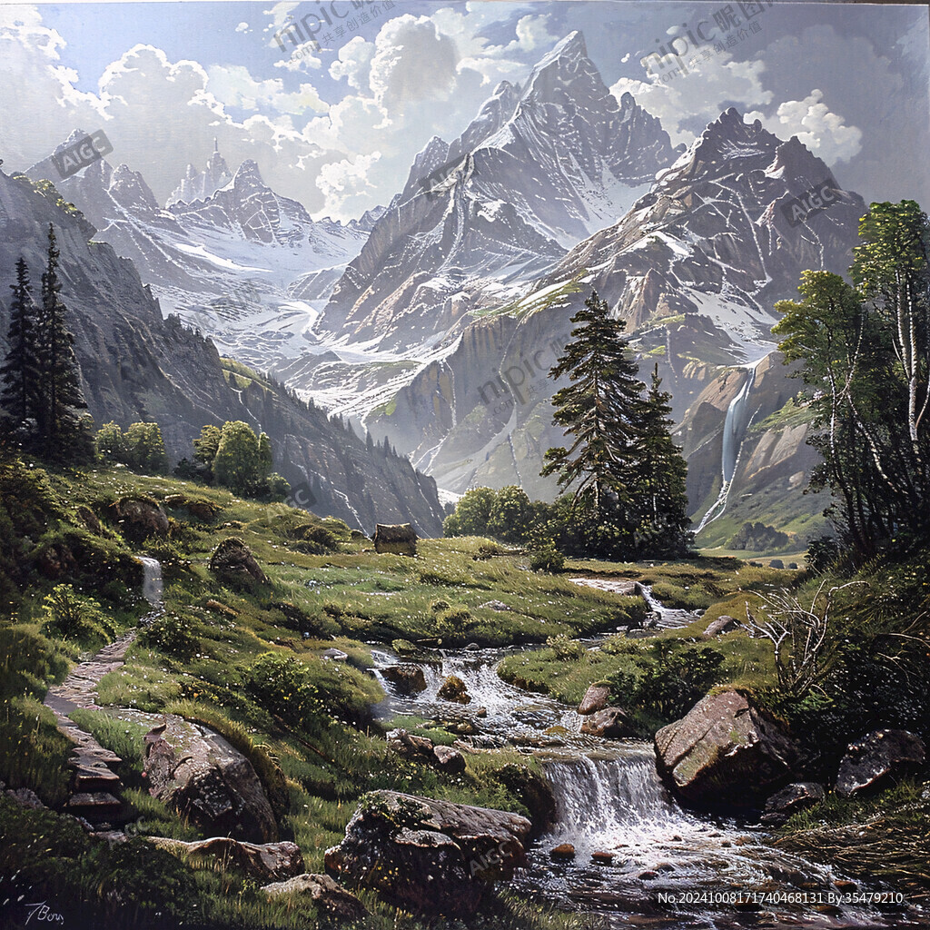 山水画油画手绘风景