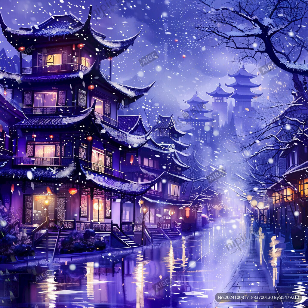 玄幻古镇夜景