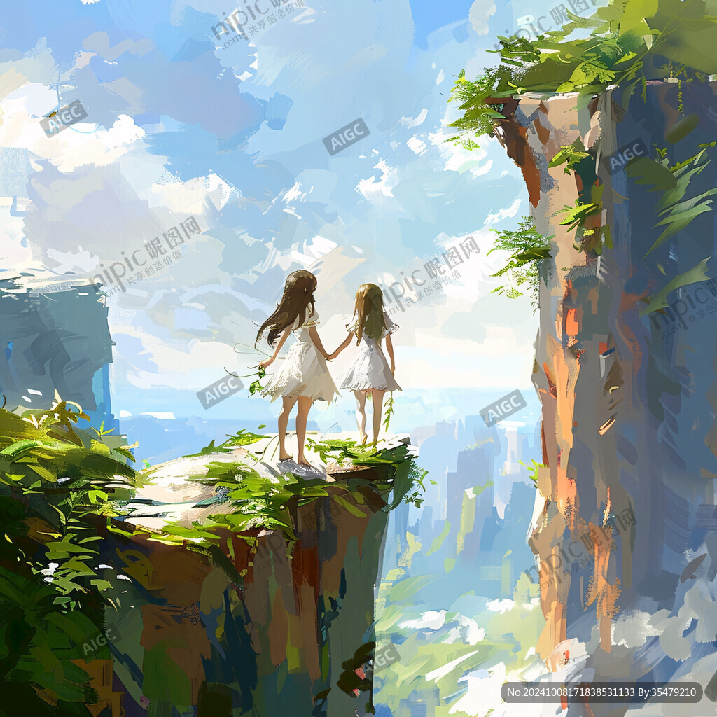 两少女背影