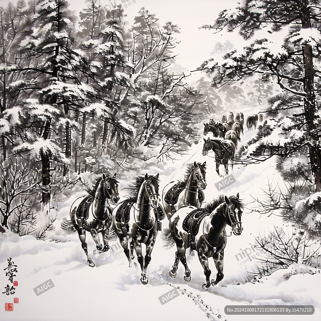 雪山牧马图