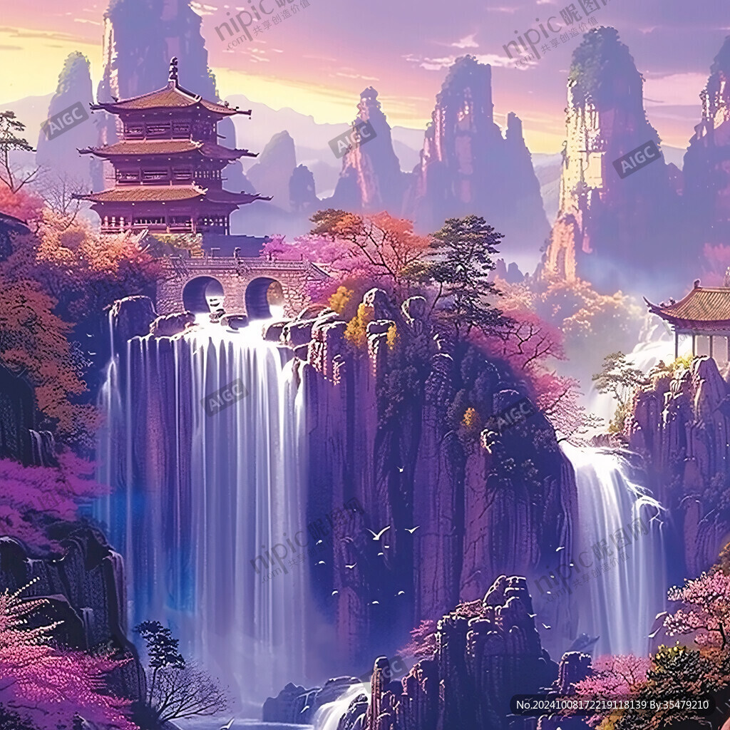 天界晓钟风景插画