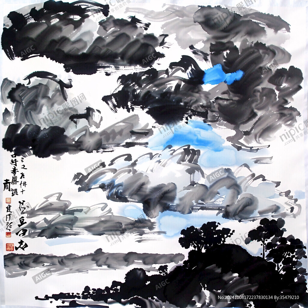 大幅水墨山水画泼墨