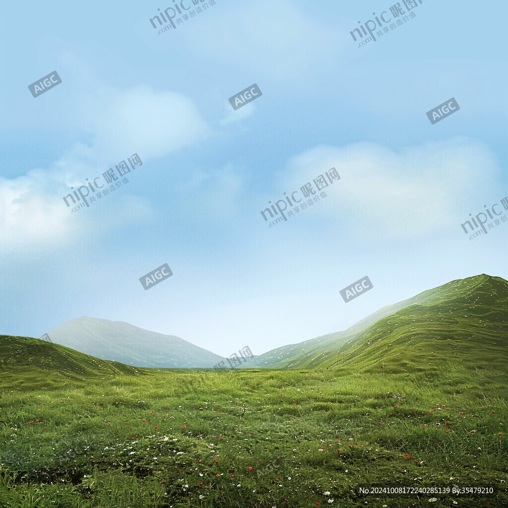 蓝天白云山坡草地