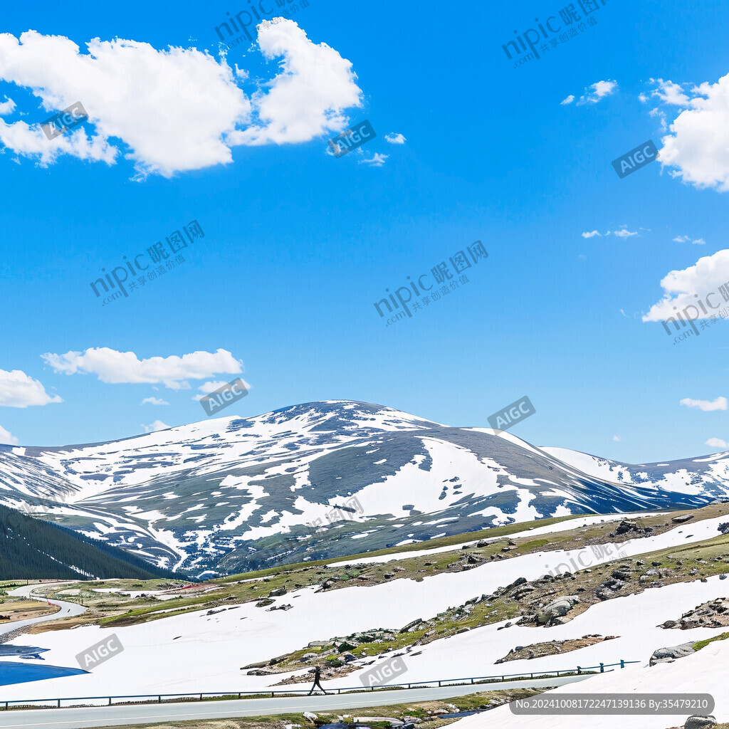 蓝天白云丘陵雪山雪原