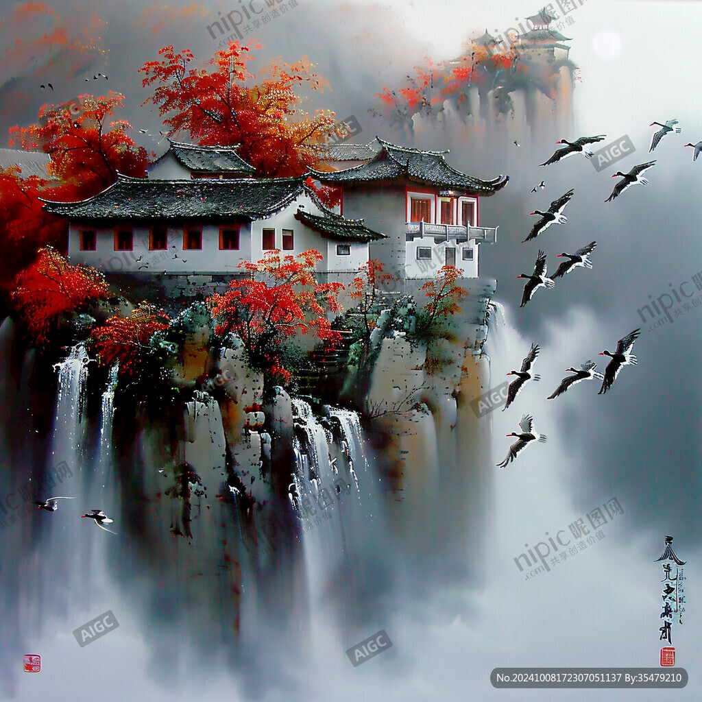 楼阁山水意境画