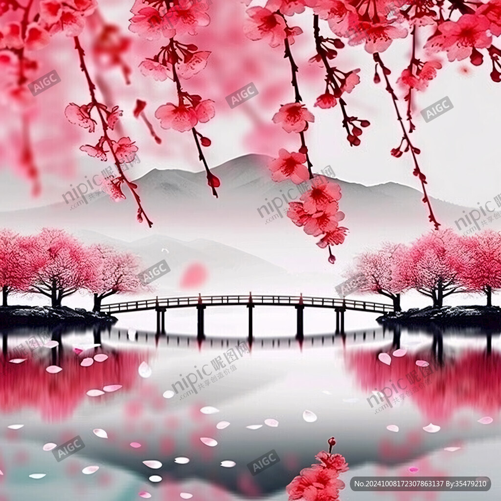 唯美水上桃花