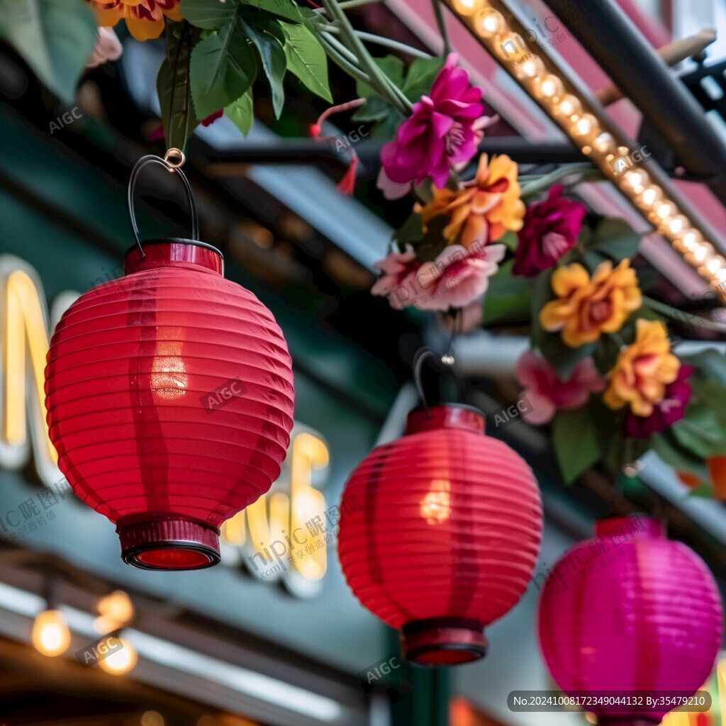 中国风古镇花灯特写