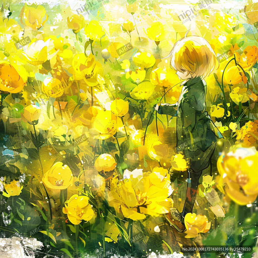 场景插画植物少女