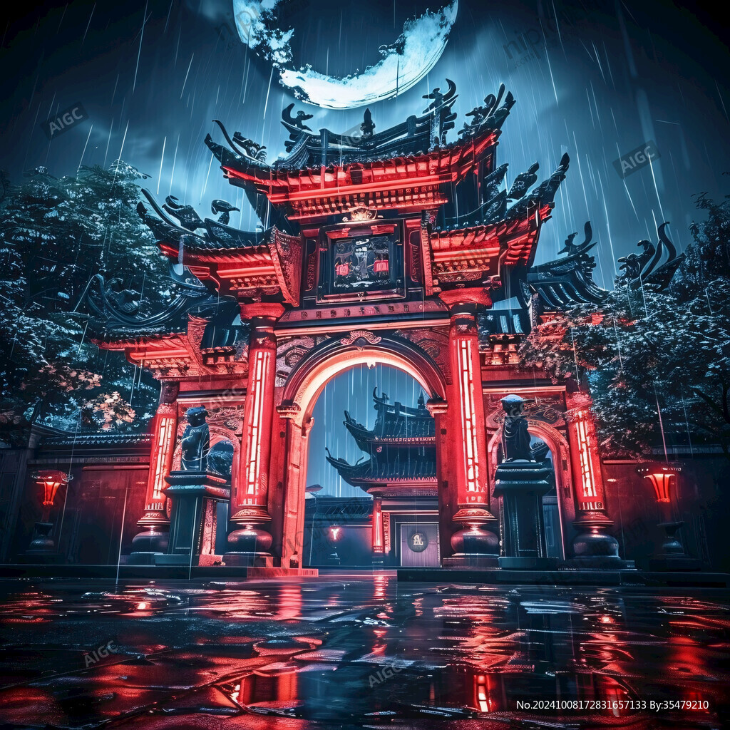月夜门楼