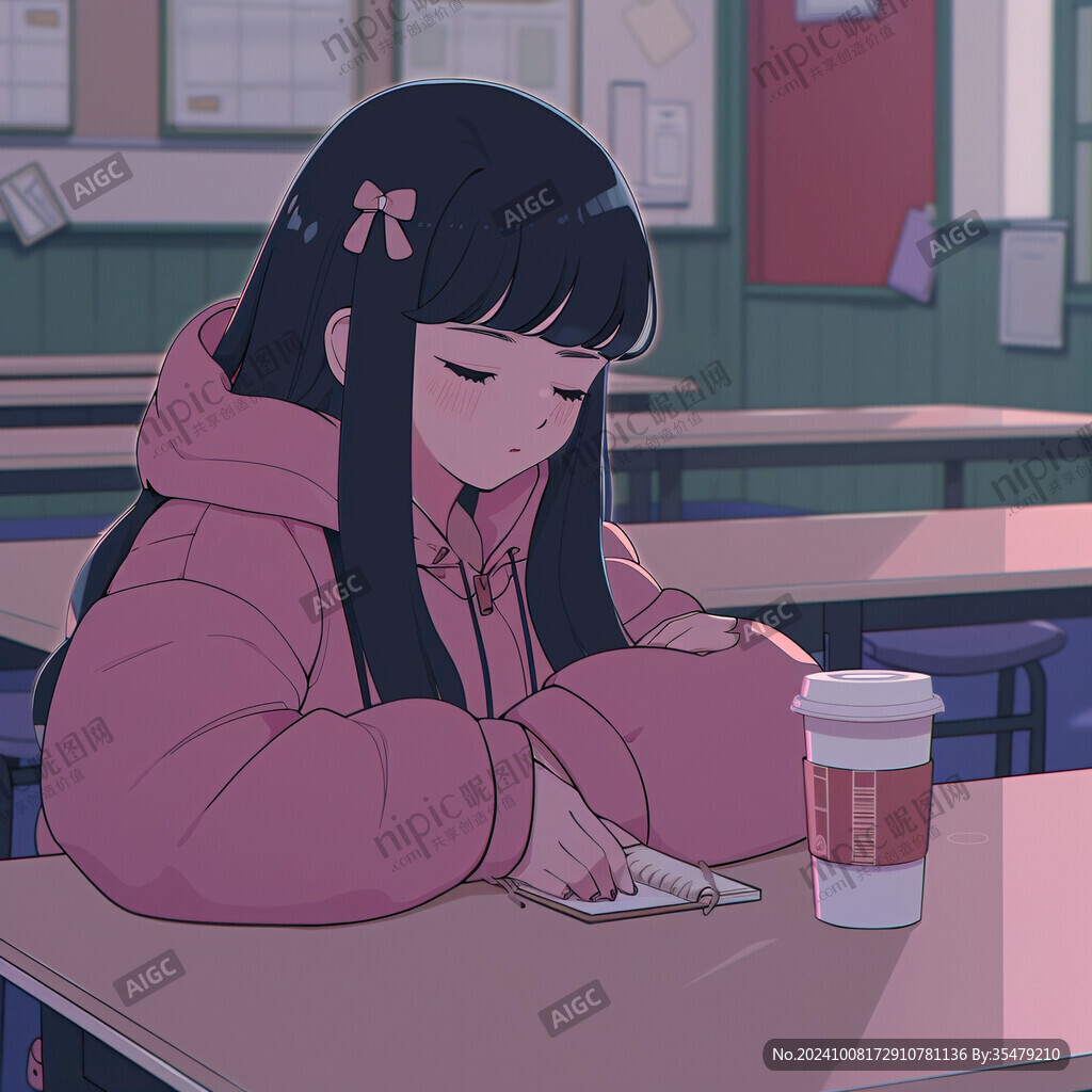 二次元女孩喝奶茶