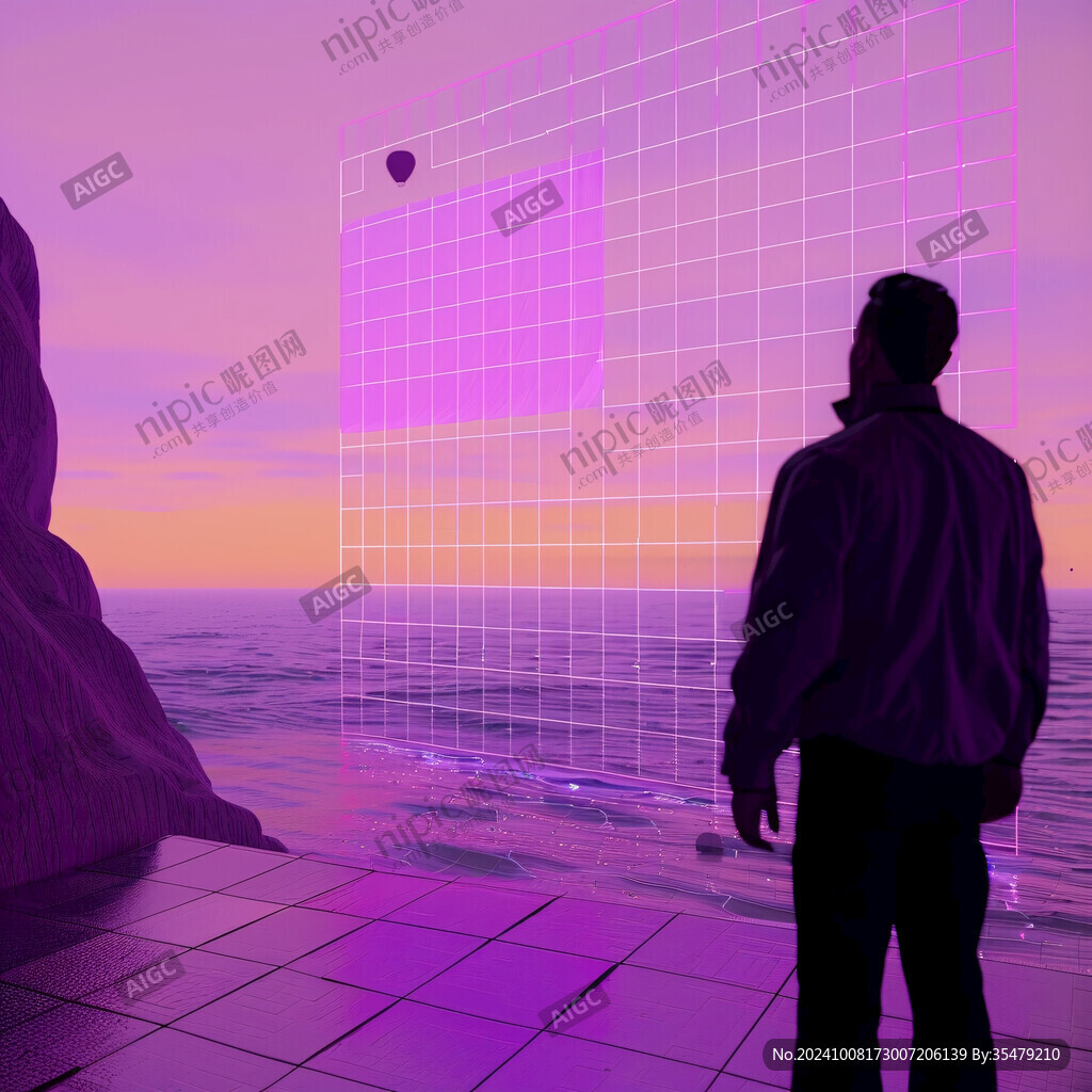 夕阳下 网格与海