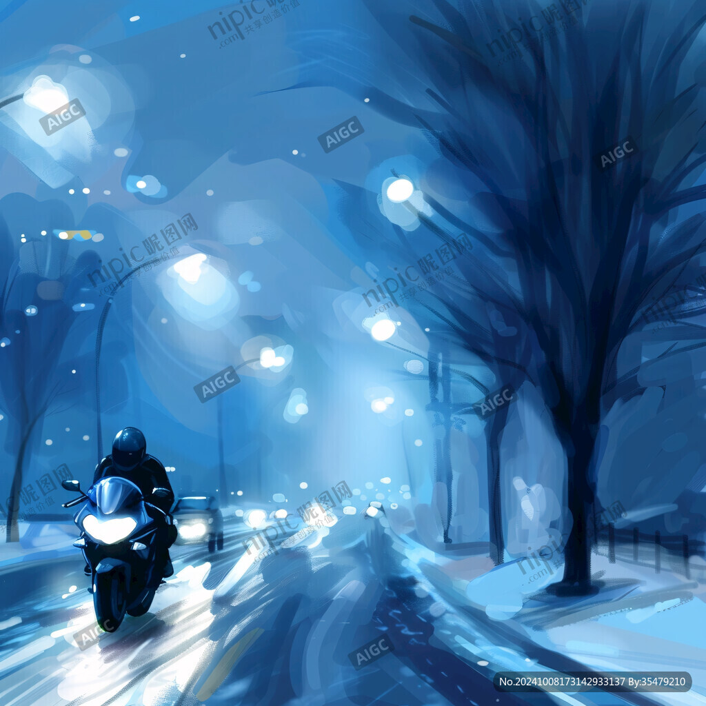 冬夜摩托 雪中疾驰
