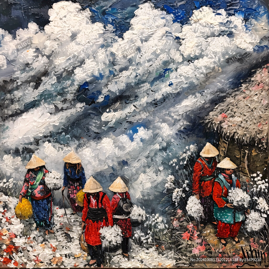 山村采棉图