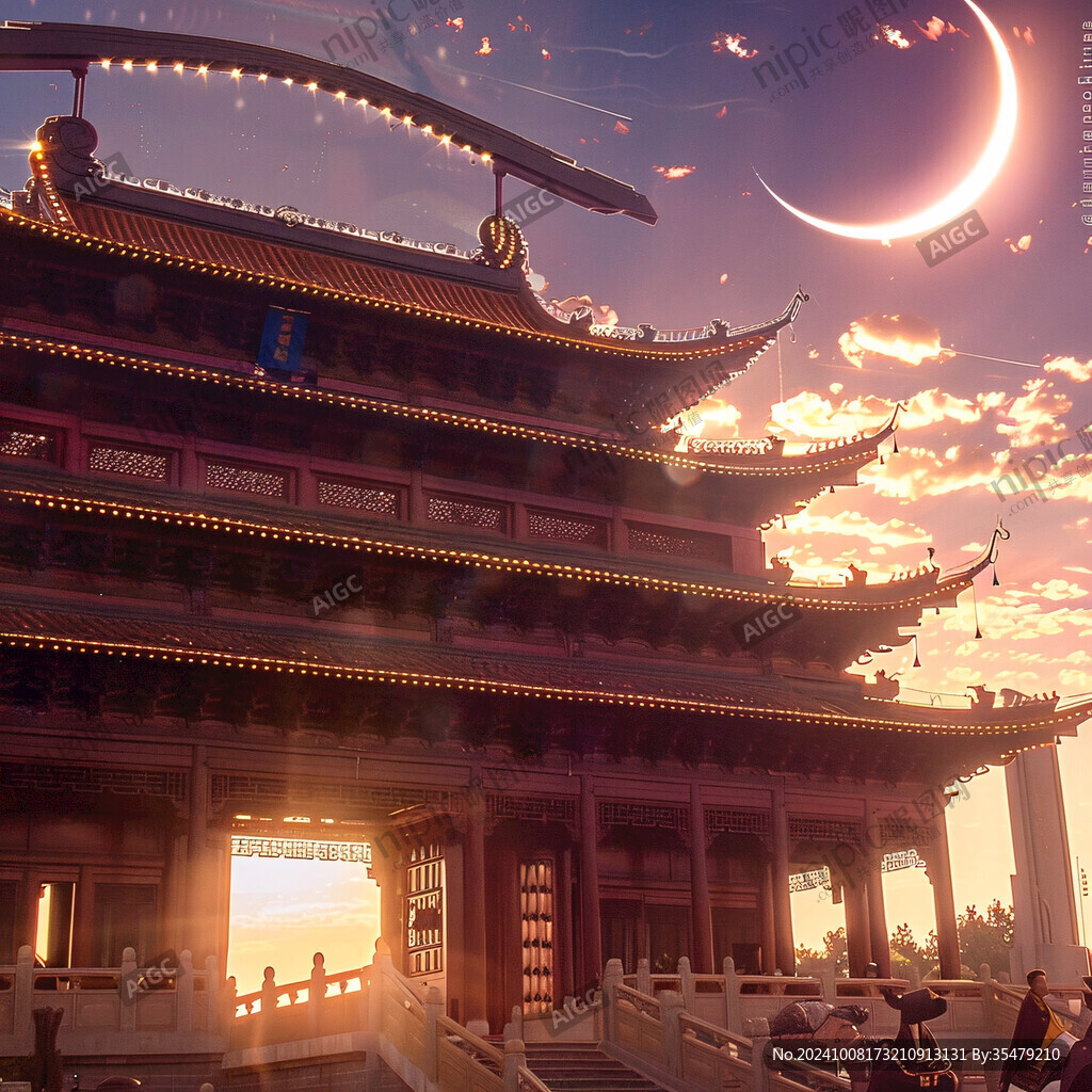月光下的古建筑