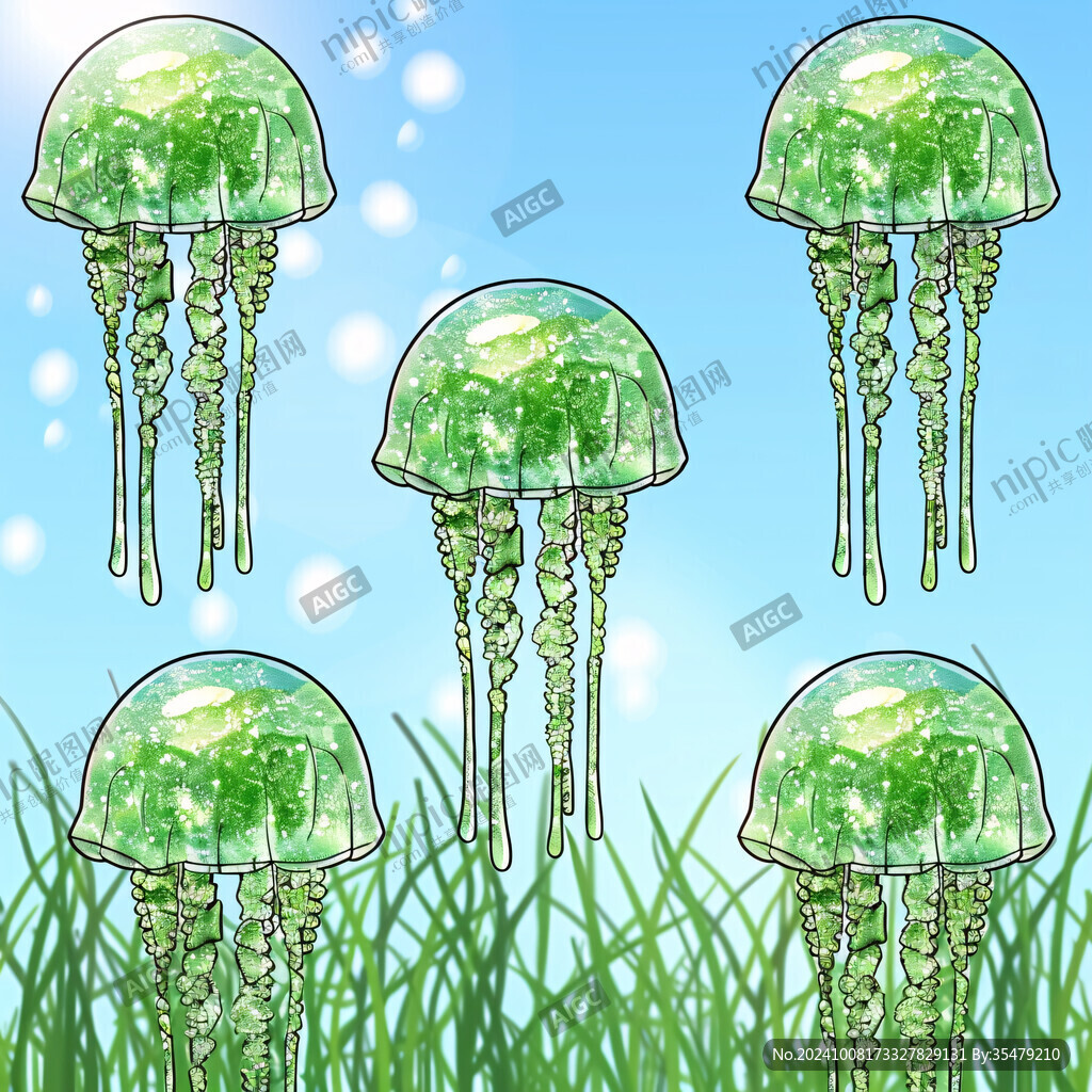 五只绿色的水母