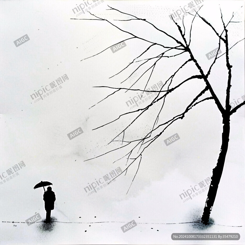 树影人影 冬日薄雾