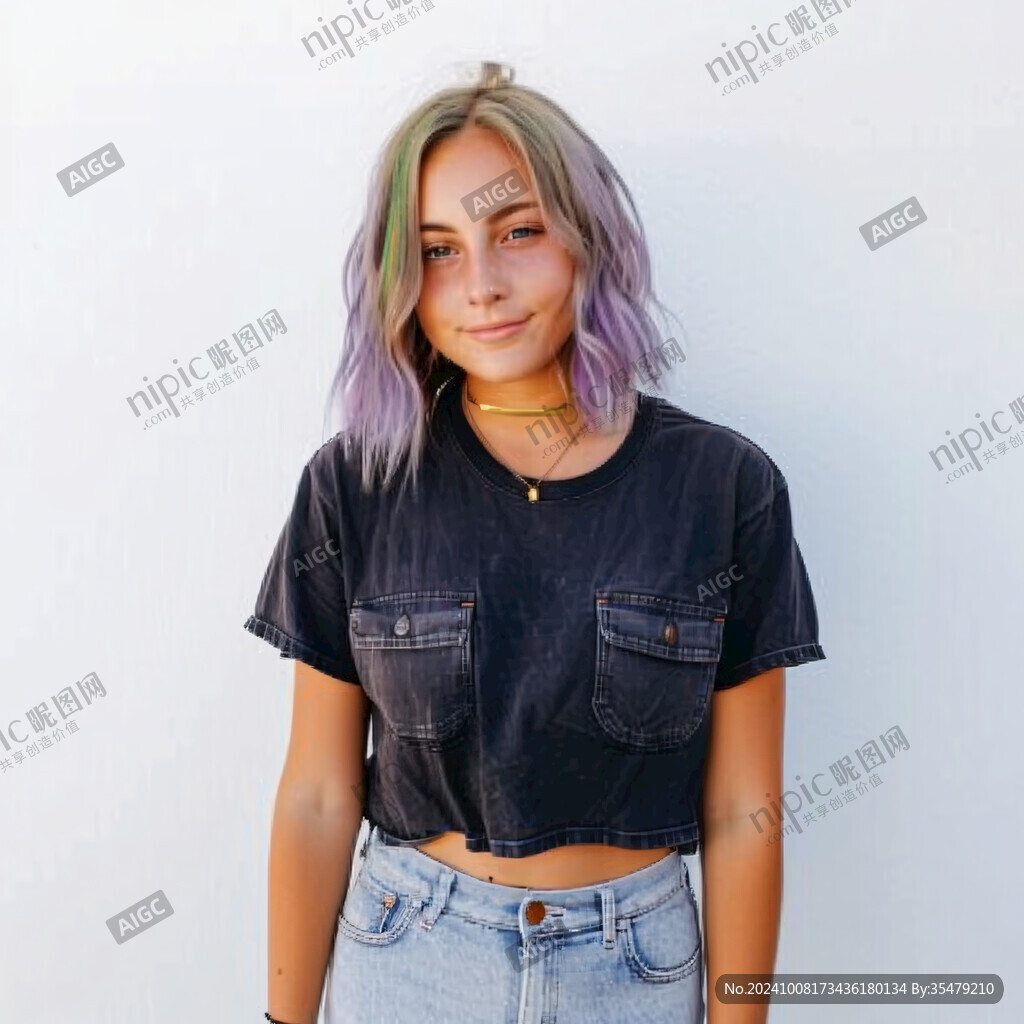 紫色渐变短发 个性女孩