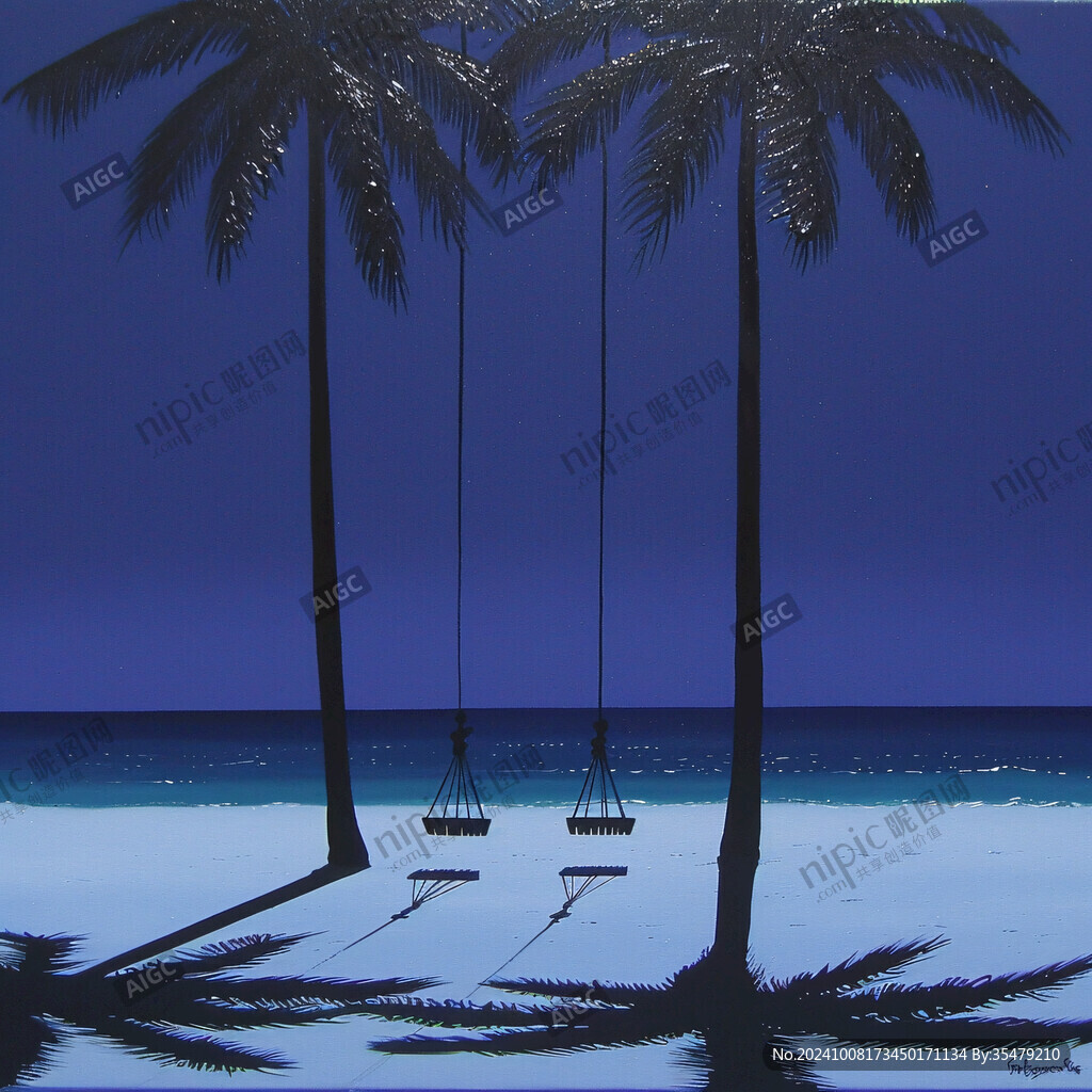 海边棕榈树下的秋千