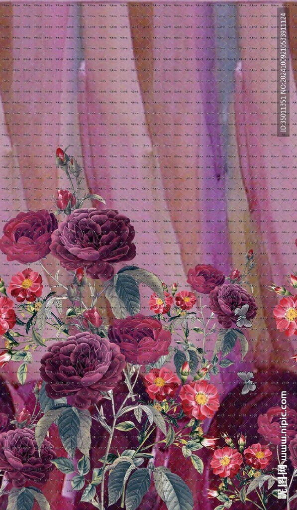 油画风单边定位花