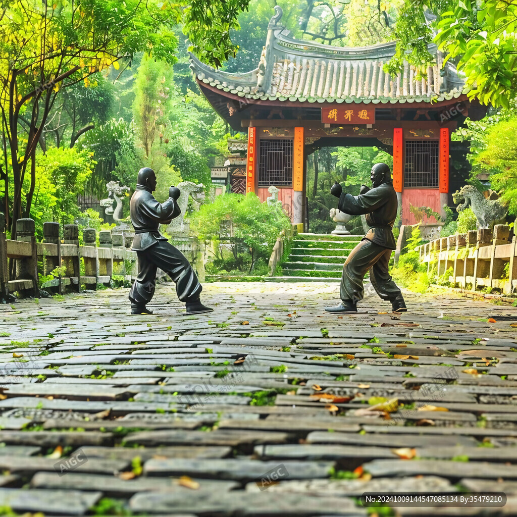 静谧庭院 武术雕像