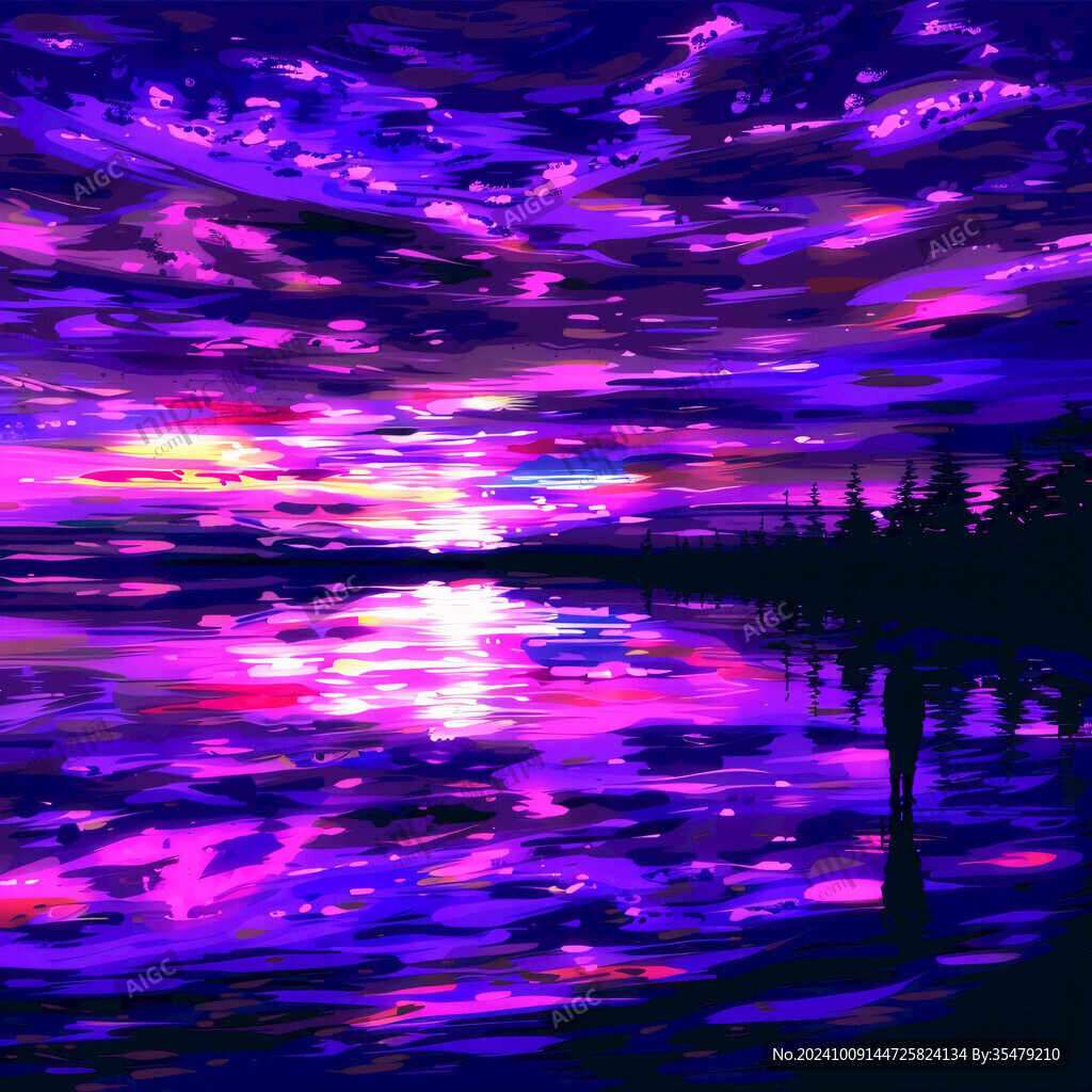紫霞晚霞 湖光潋滟