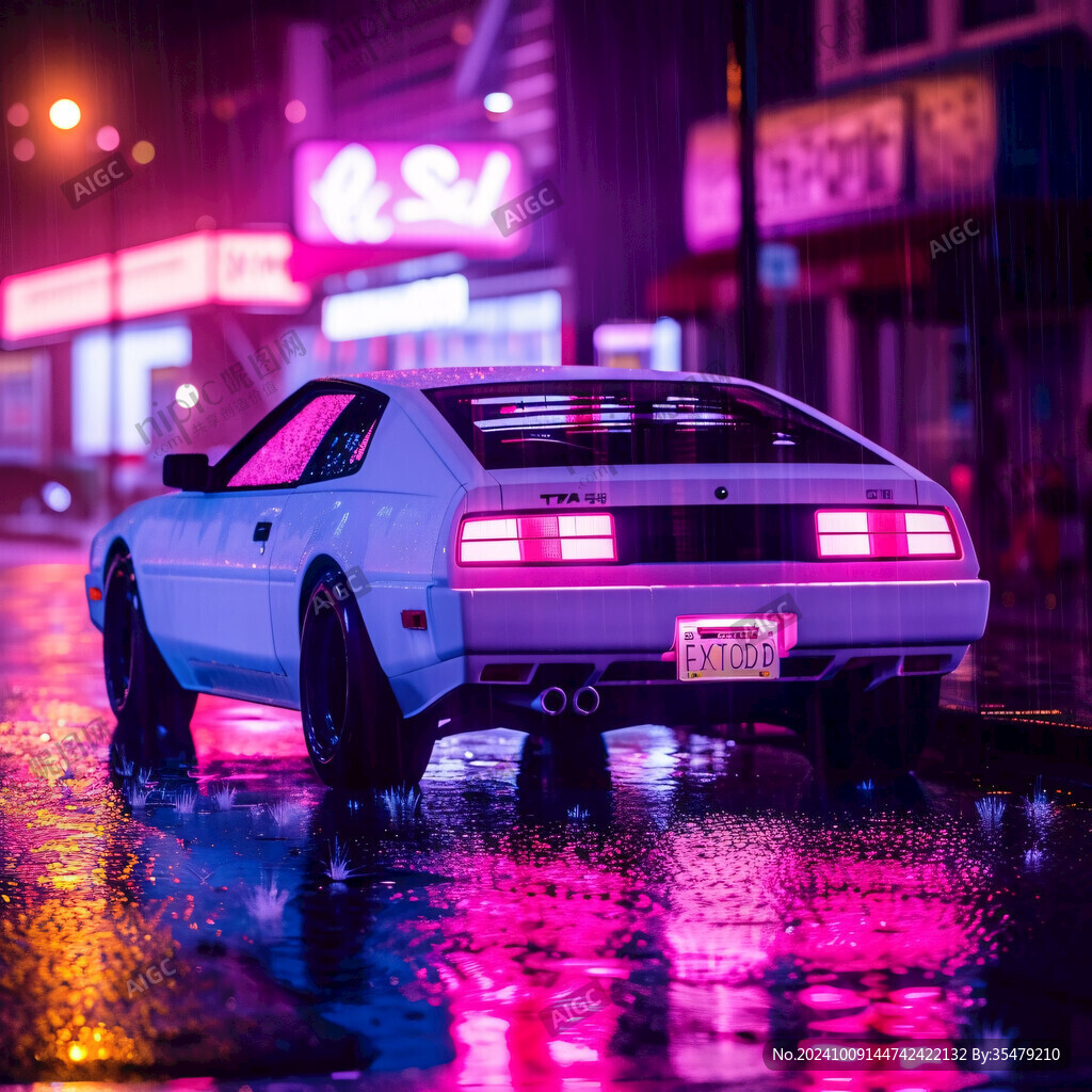 夜色霓虹 复古跑车