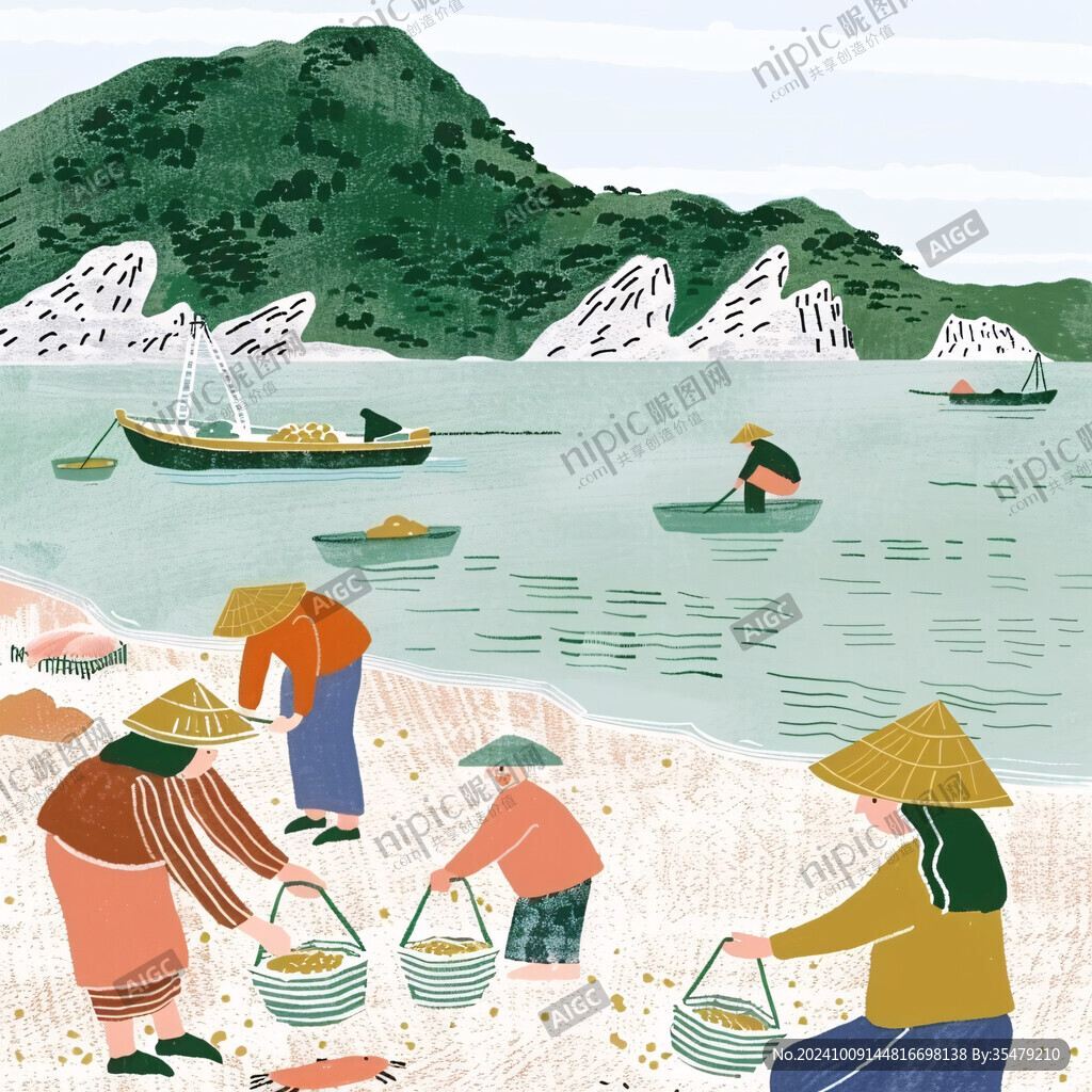海边拾贝 丰收喜悦