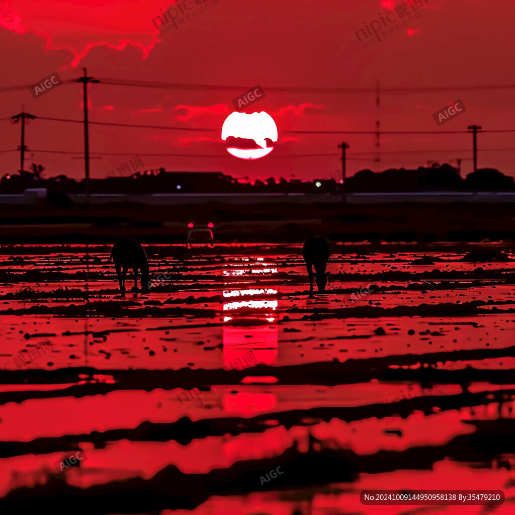 夕阳下的田野剪影