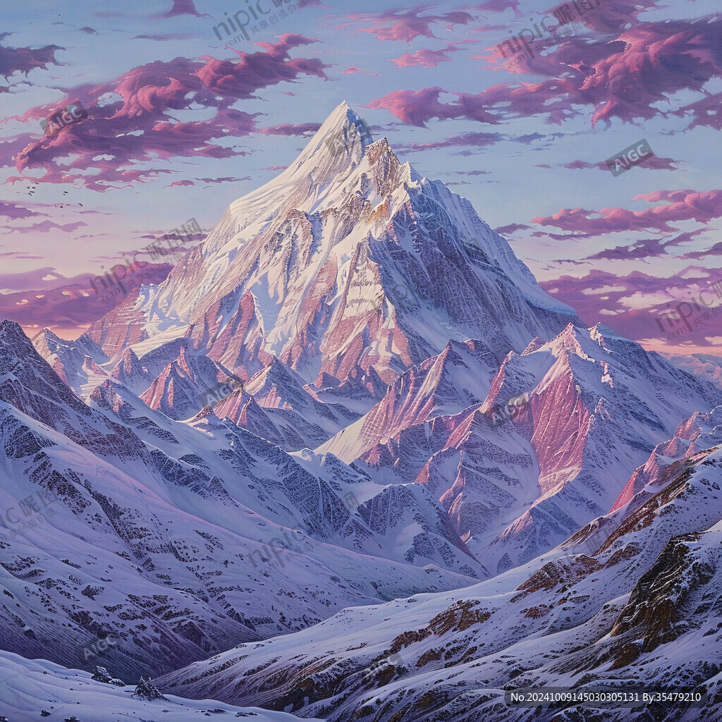 壮丽雪峰 云霞映照