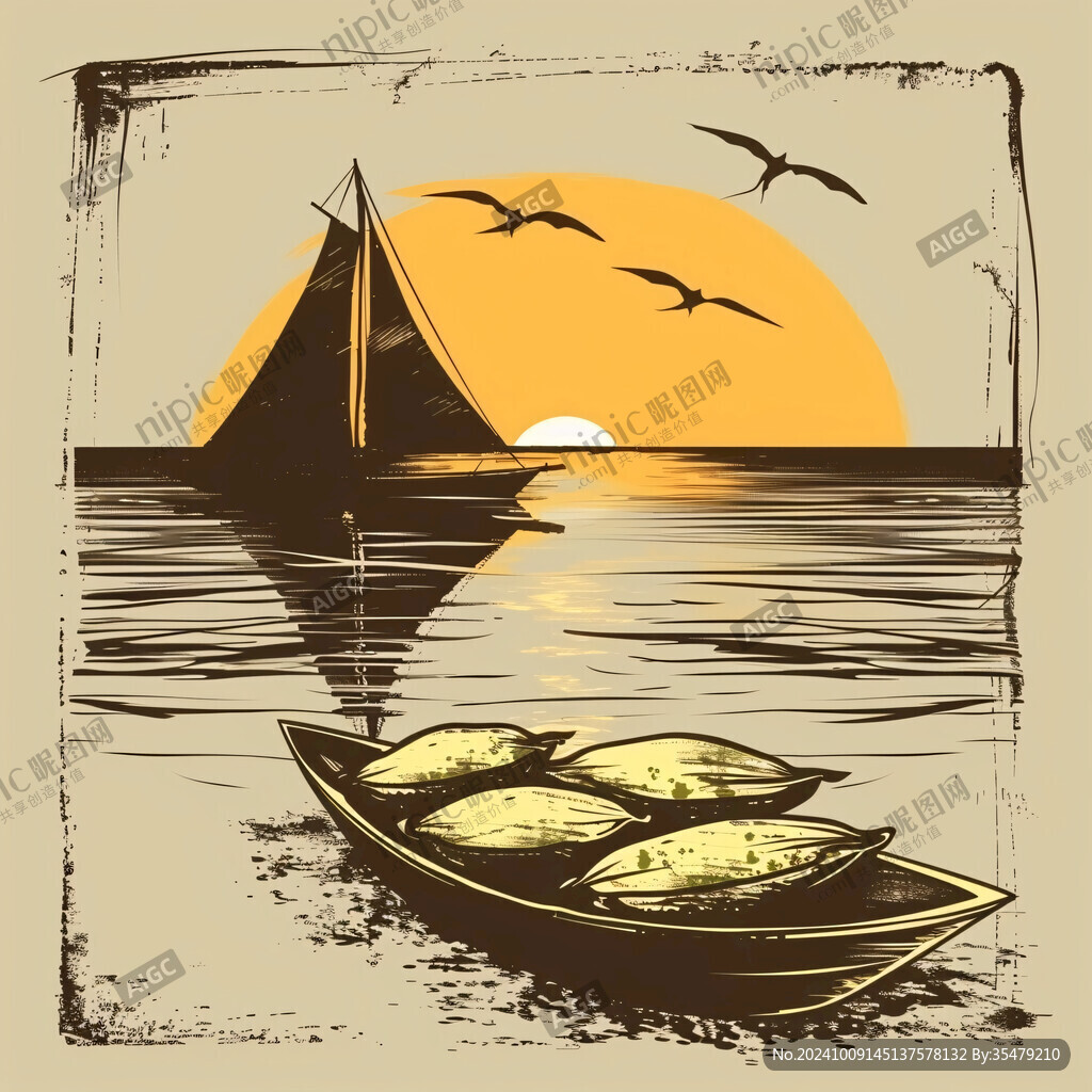 夕阳余晖 海边小船