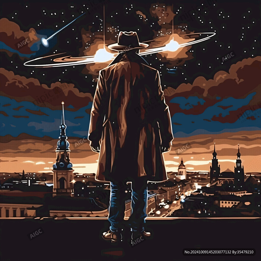 夜空下的孤独背影