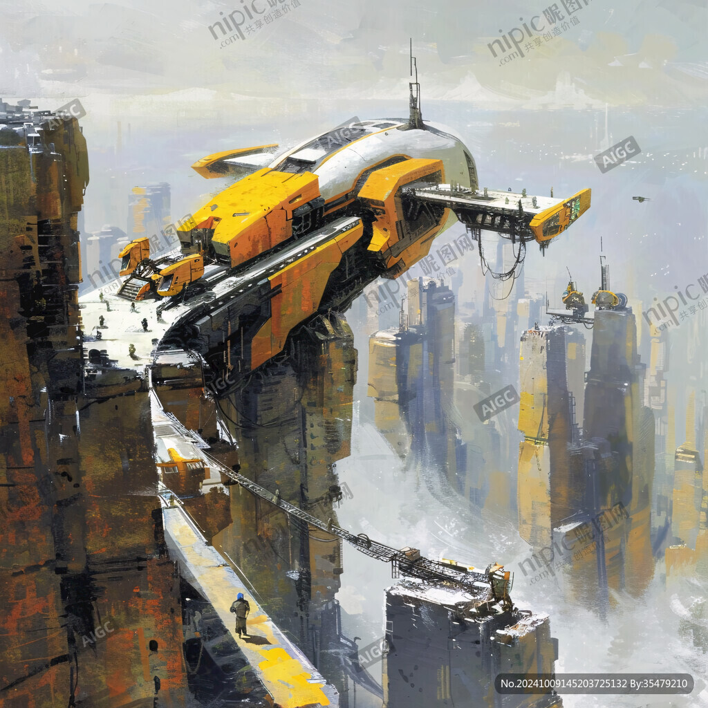 未来都市空中飞艇