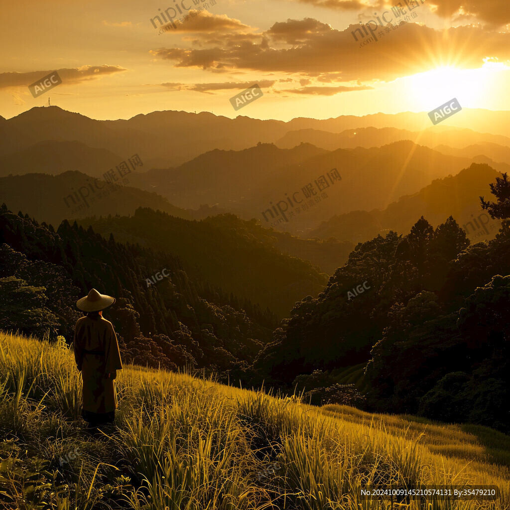 夕阳山色 静观天地