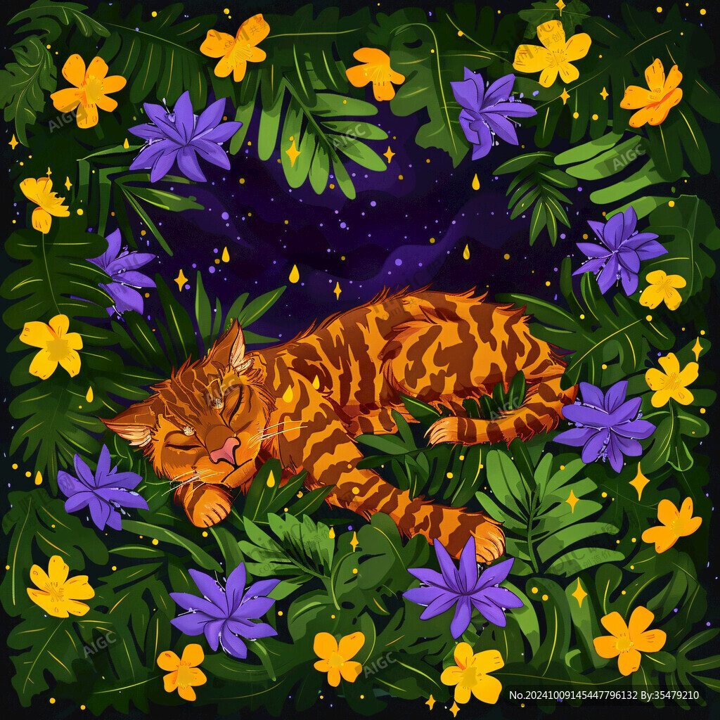 星夜梦境 猫咪酣眠