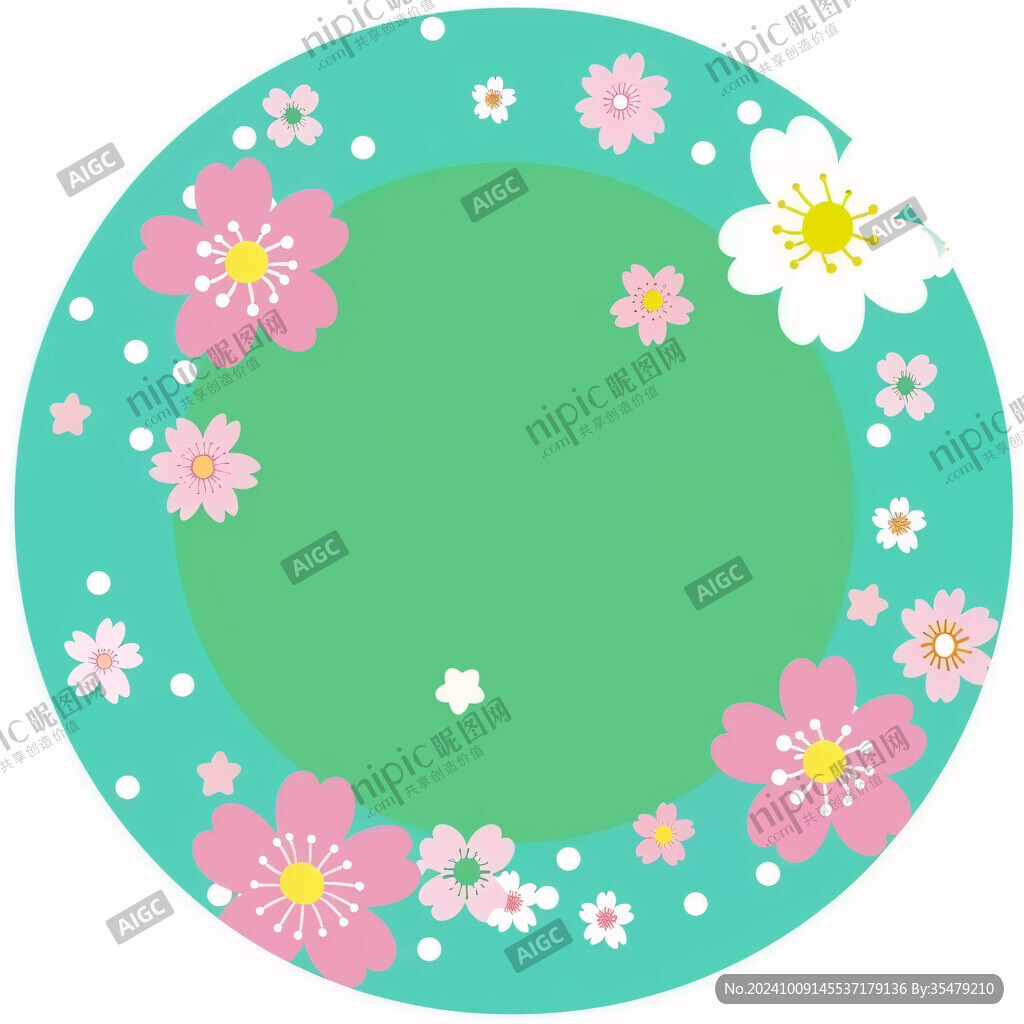 春意盎然的花朵圆形图案