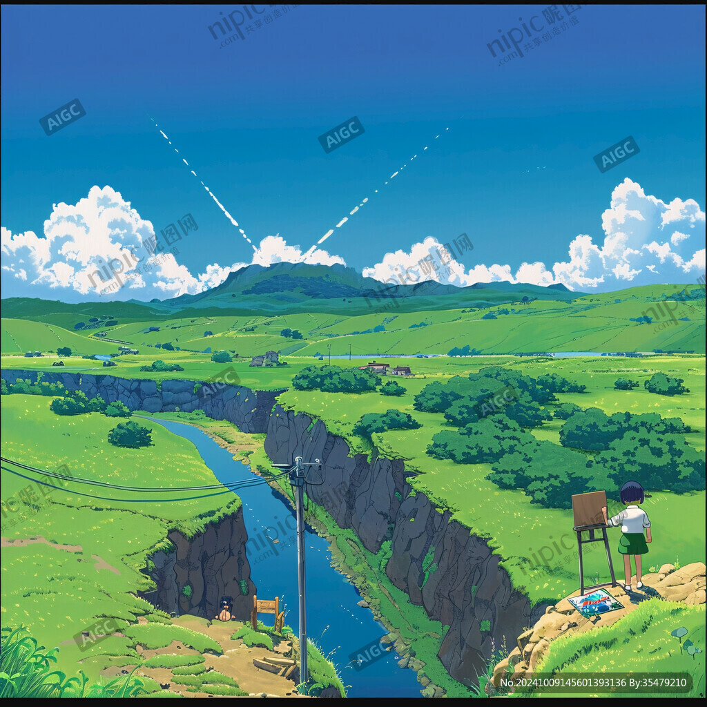 山河远眺 少女驻足