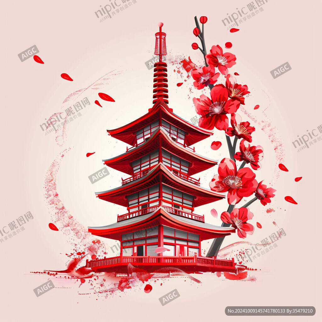 红叶飞舞 古塔静立