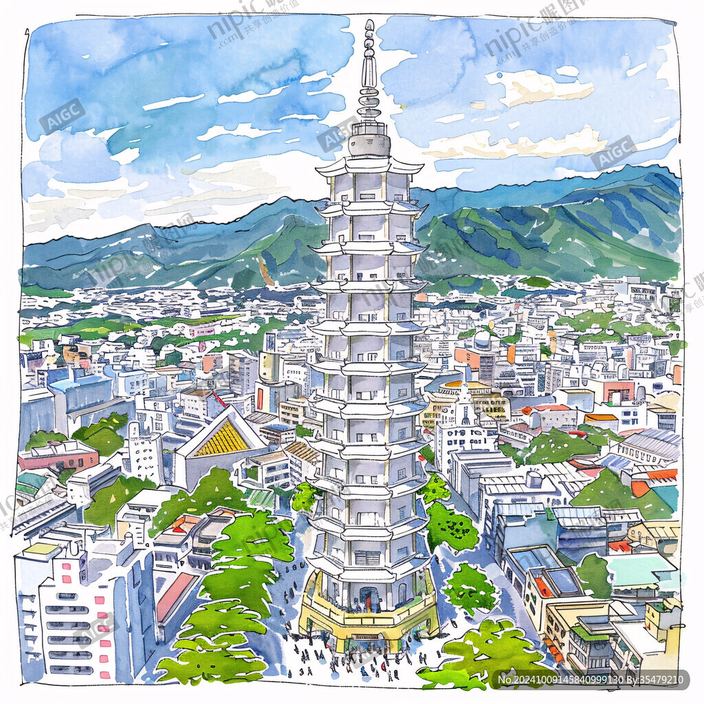 高雄龙虎塔俯瞰城市