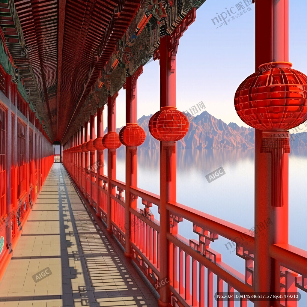 红灯笼下的湖光山色