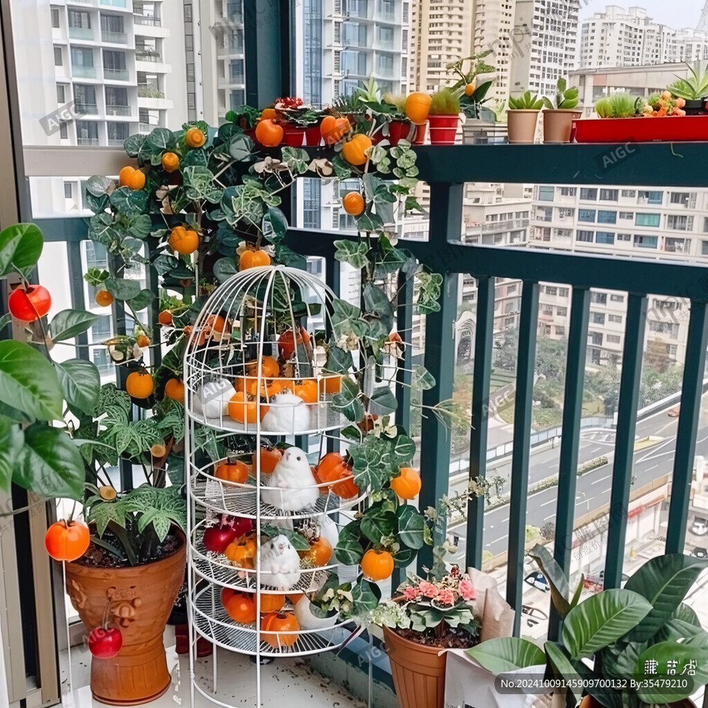 阳台上的橘子树