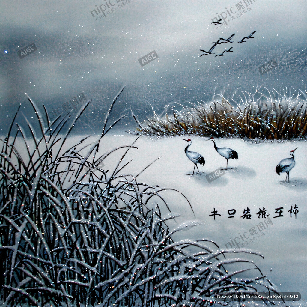 冬日雪景 鹤影翩翩