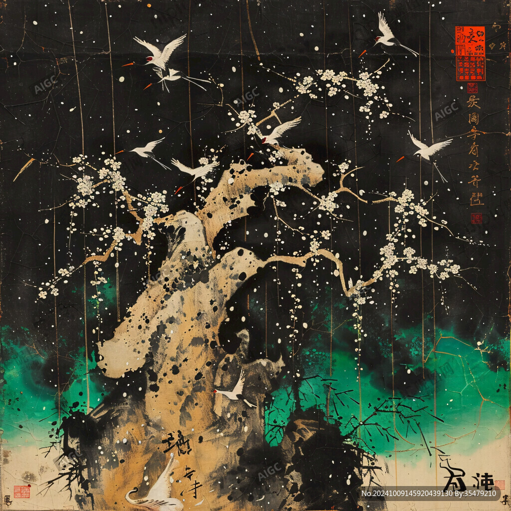 孤树繁花映白鸟